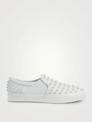 Goldie Leather Slip-On Sneakers With Pearls