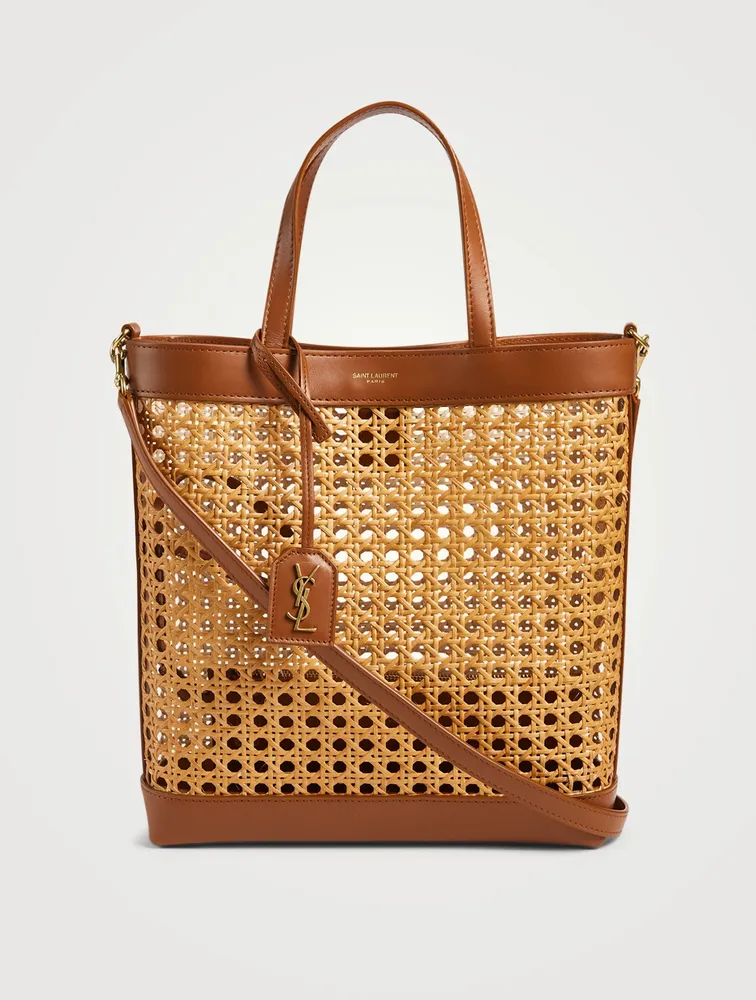 Toy N/S Woven Cane And Leather Shopping Tote Bag