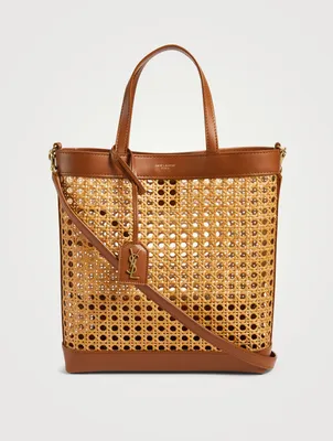 Toy N/S Woven Cane And Leather Shopping Tote Bag