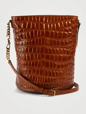 Croc-Embossed Leather Bucket Bag
