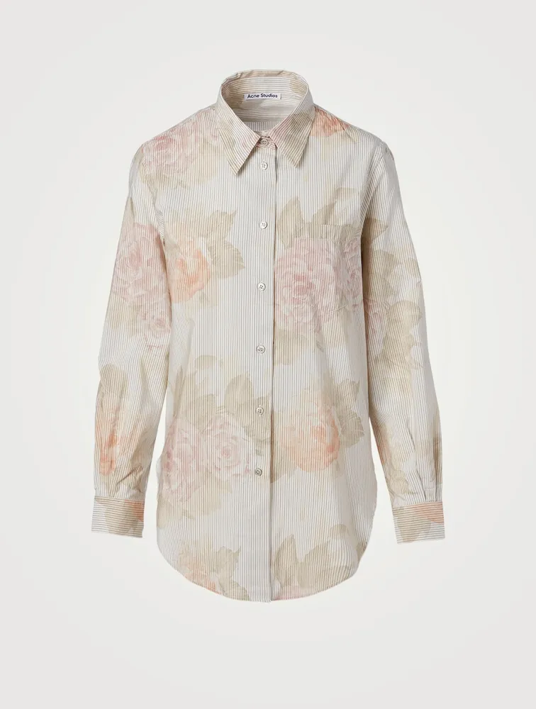 Cotton-Blend Shirt Striped Floral Print