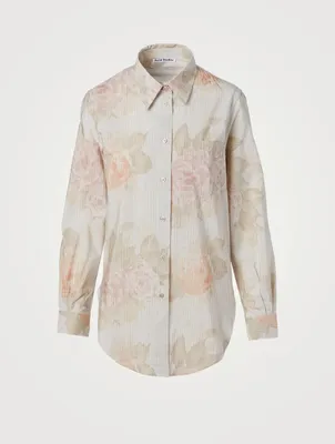 Cotton-Blend Shirt Striped Floral Print