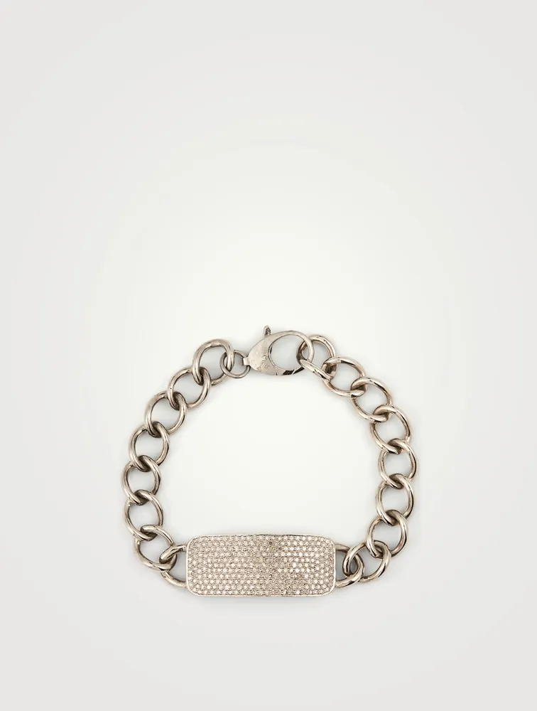 Silver ID Bracelet With Diamonds