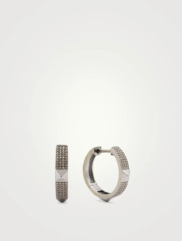 Silver Stud Hoop Earrings With Diamonds