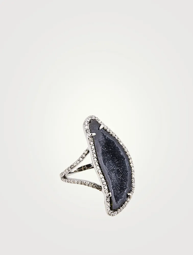 Silver Geode Ring With Diamonds