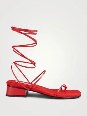 Odd Pair Suede And Leather Heeled Ankle-Tie Sandals