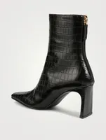 Trim Croc-Embossed Leather Heeled Ankle Boots