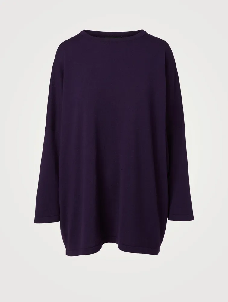 Silk And Cashmere Long Sweater With Sloped Shoulder
