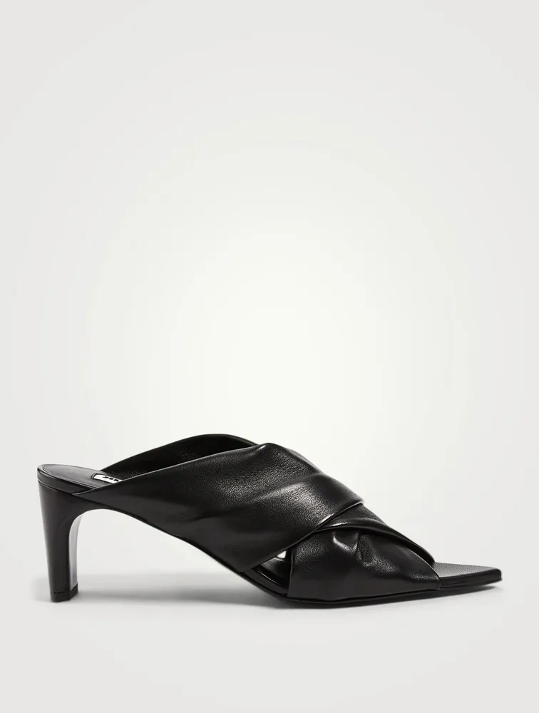 Twisted Leather Heeled Mule Sandals