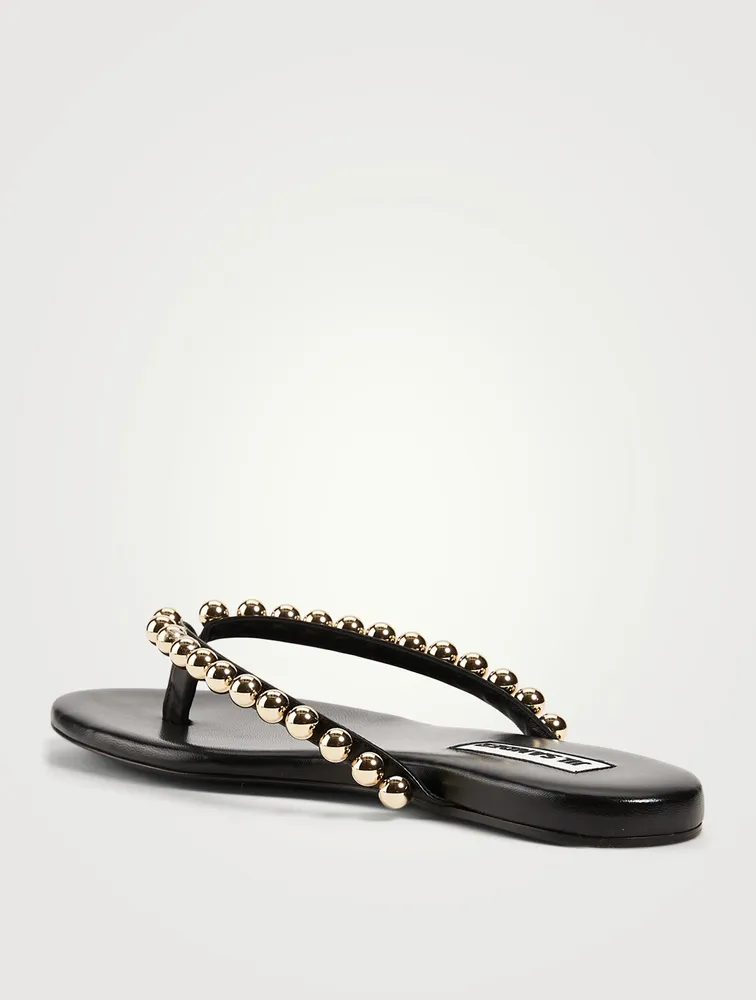 Leather Thong Sandals With Metal Pearls