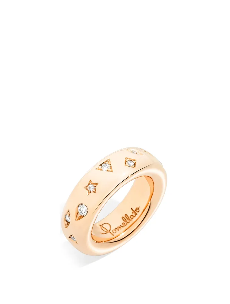 Medium Iconica 18K Rose Gold Ring With Diamonds