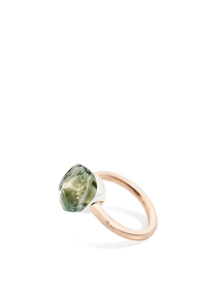 Classic Nudo 18K White And Rose Gold Ring With Prasiolite