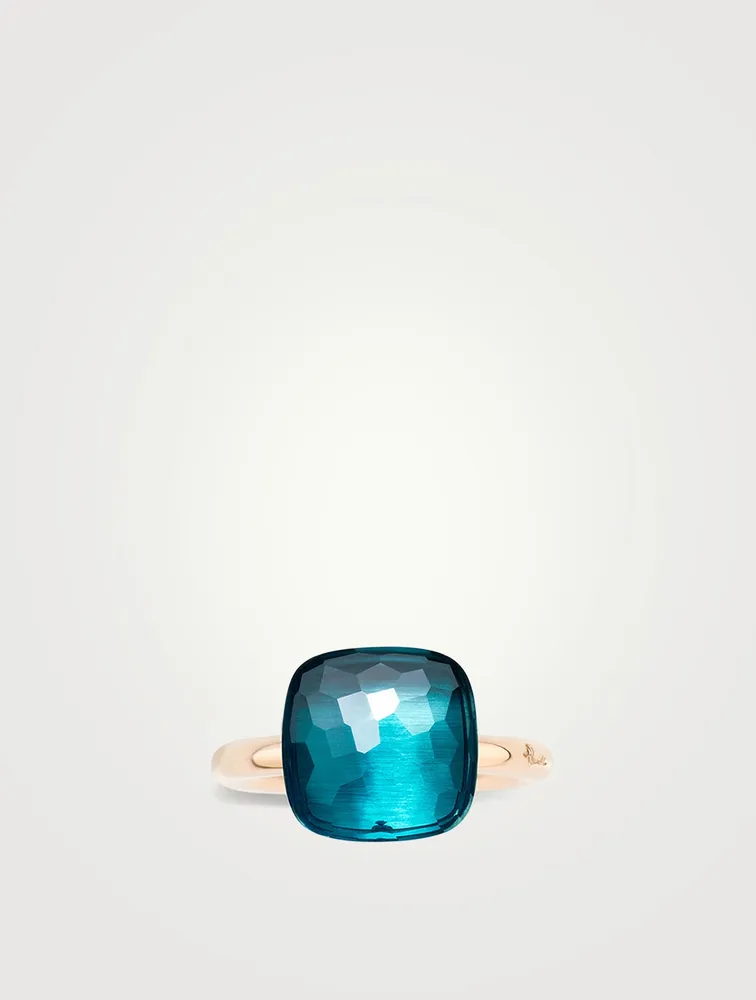 Maxi Nudo 18K White And Rose Gold Ring With London Blue Topaz