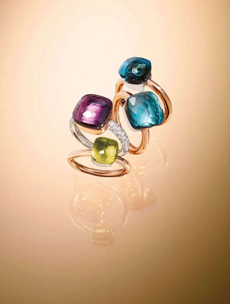 Petit Nudo 18K Rose And White Gold Ring With London Blue Topaz