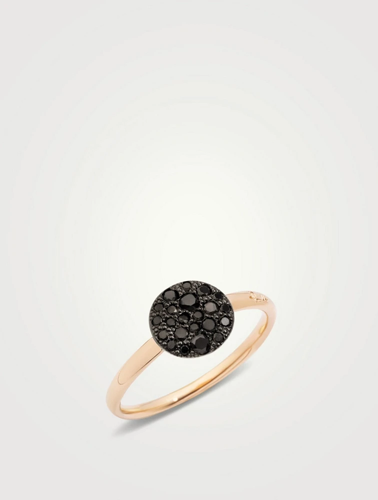 Small Sabbia 18K Rose Gold Ring With Black Diamonds