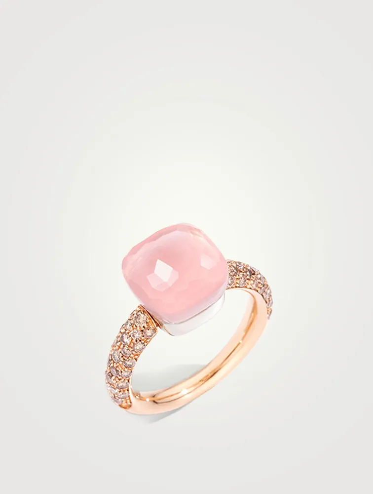 Classic Nudo 18K White And Rose Gold Ring With Multicolour Stones