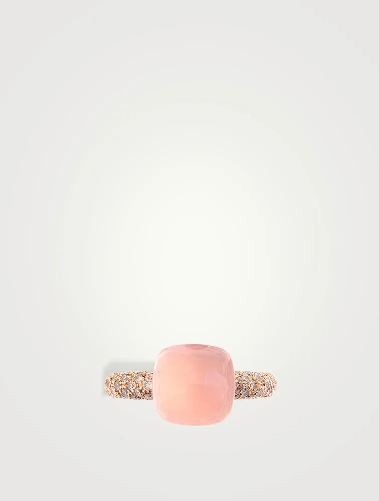 Classic Nudo 18K White And Rose Gold Ring With Multicolour Stones