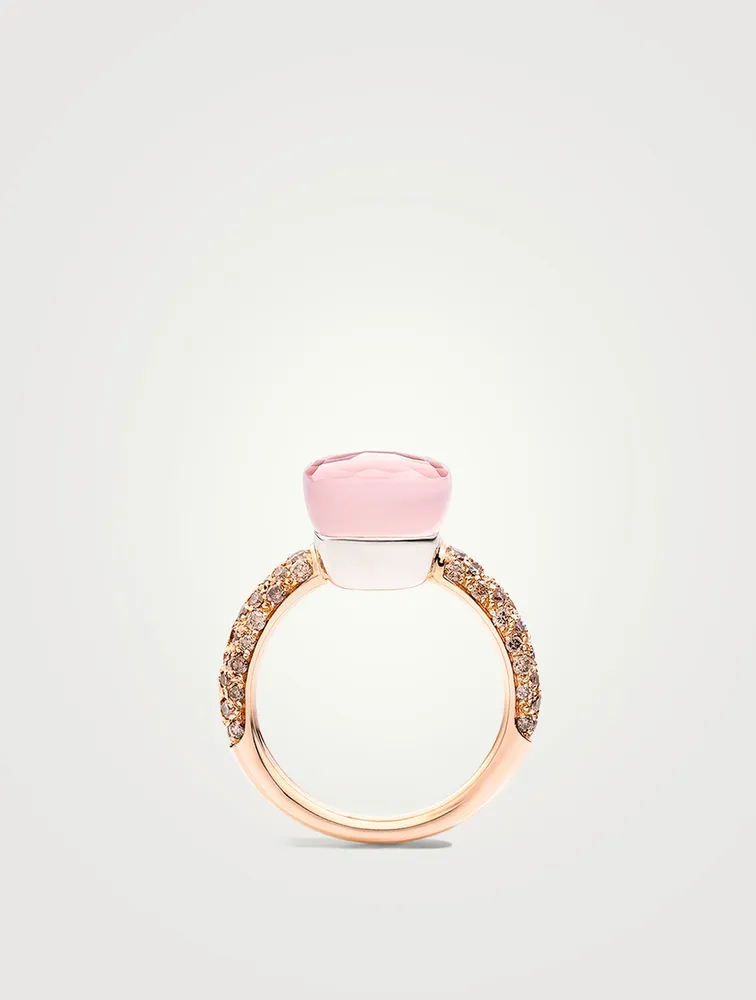 Classic Nudo 18K White And Rose Gold Ring With Multicolour Stones