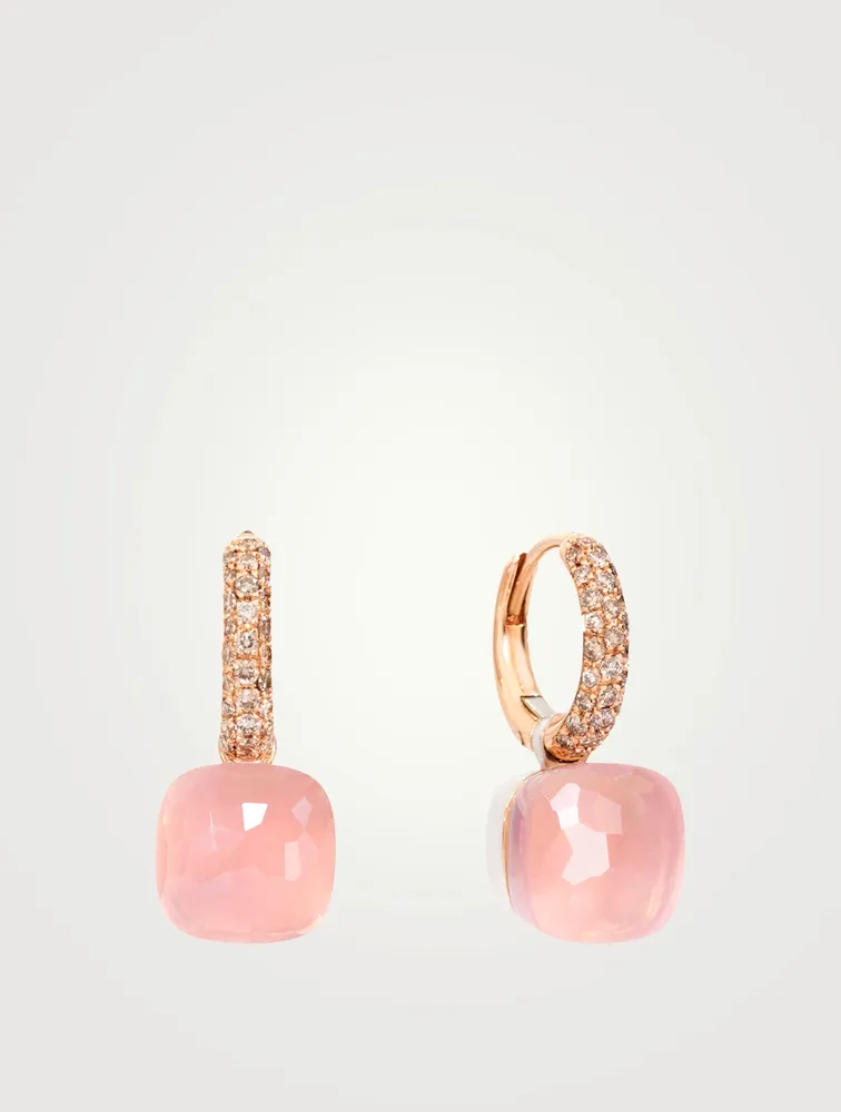 Classic Nudo 18K Rose And White Gold Earrings With Rose Quartz, Chalcedony And Diamonds