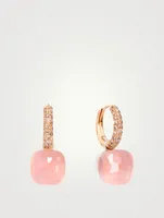 Classic Nudo 18K Rose And White Gold Earrings With Rose Quartz, Chalcedony And Diamonds