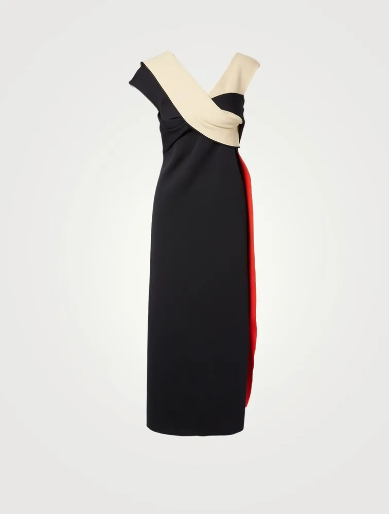 Draped Colourblock Midi Dress
