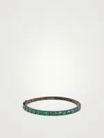 18K Black Gold Half Baguette Bangle Bracelet With Emeralds