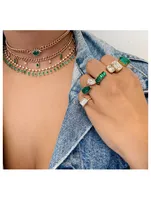18K Gold Dot Dash Choker Necklace With Emerald And Diamonds