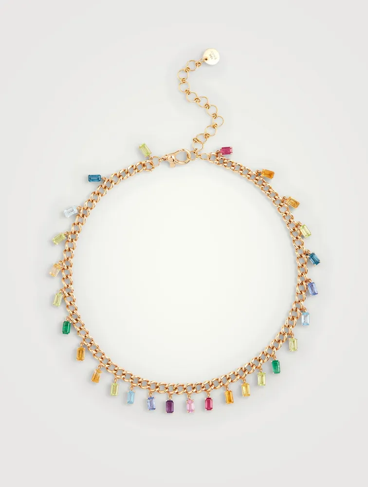 18K Rose Gold Rainbow Baguette Gold Link Choker Necklace