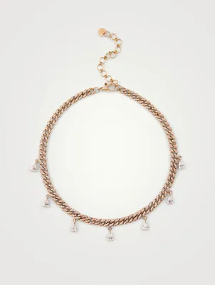 Mini 18K Rose Gold Link Necklace With Diamonds