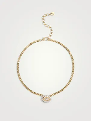 18K Gold Evil Eye Link Necklace With Diamonds