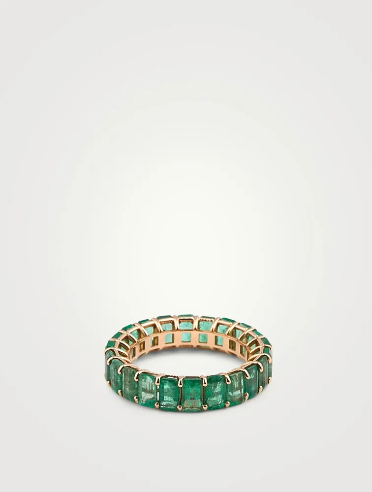 18K Rose Gold Eternity Ring With Emeralds
