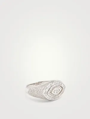 18K White Gold Evil Eye Ring With Diamonds