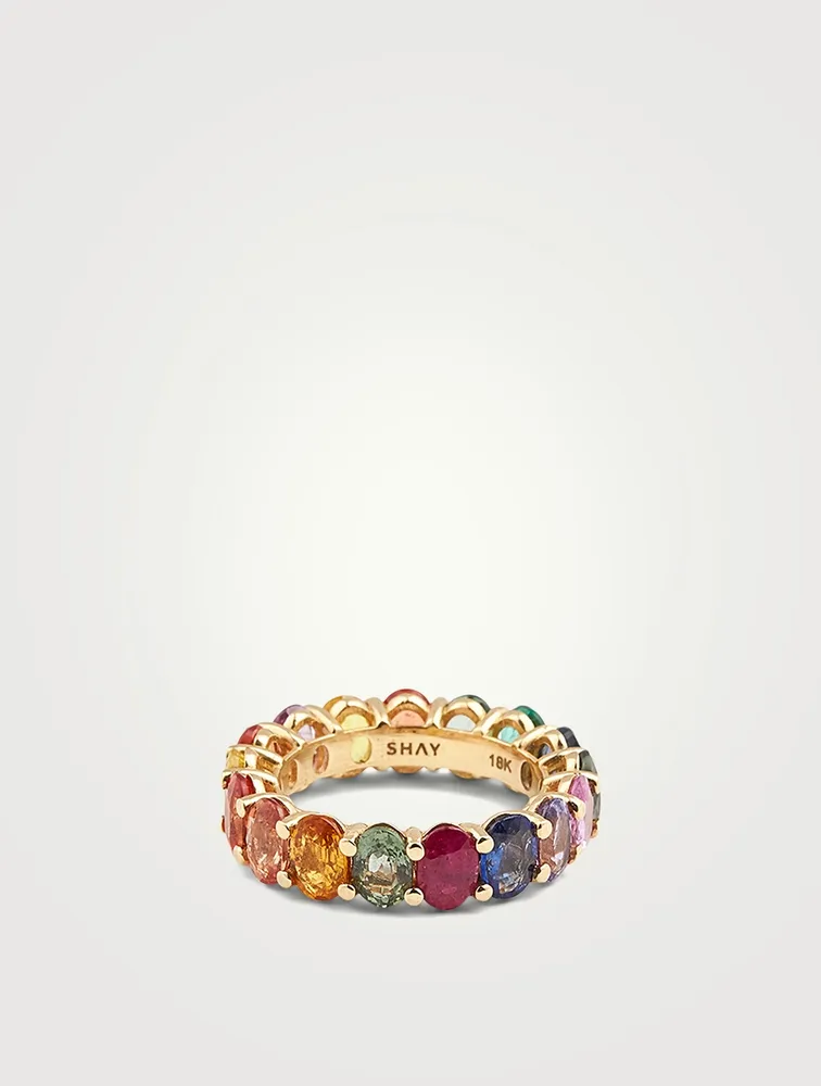 18K Gold Oval Rainbow Eternity Ring