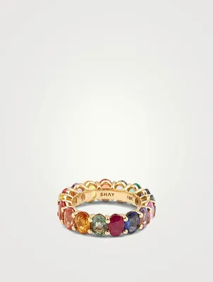 18K Gold Oval Rainbow Eternity Ring