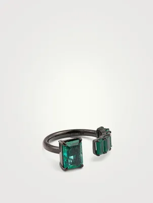 18K Black Gold Floating Emerald Ring