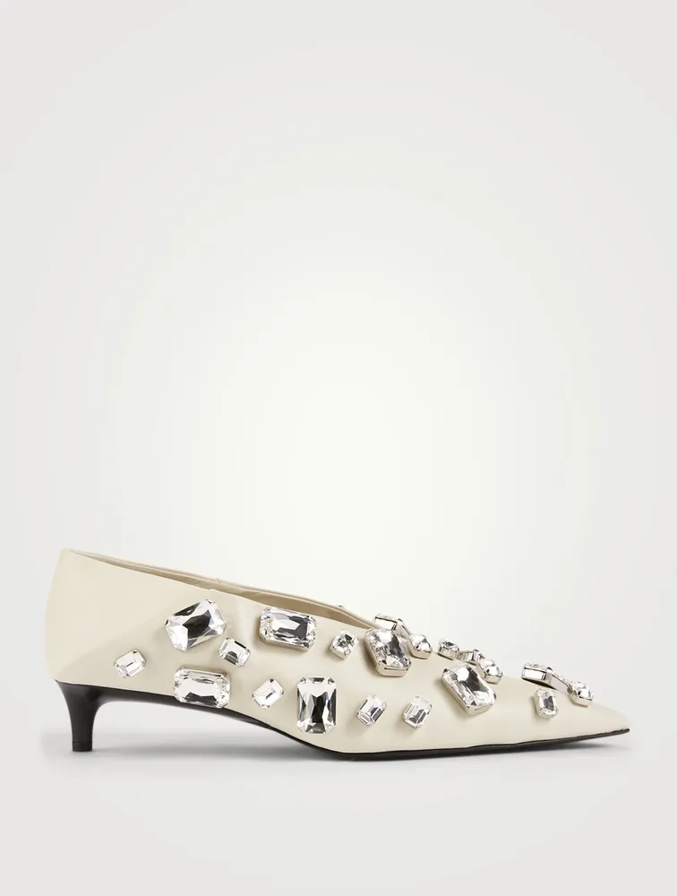 Crystal Leather Kitten-Heel Pumps