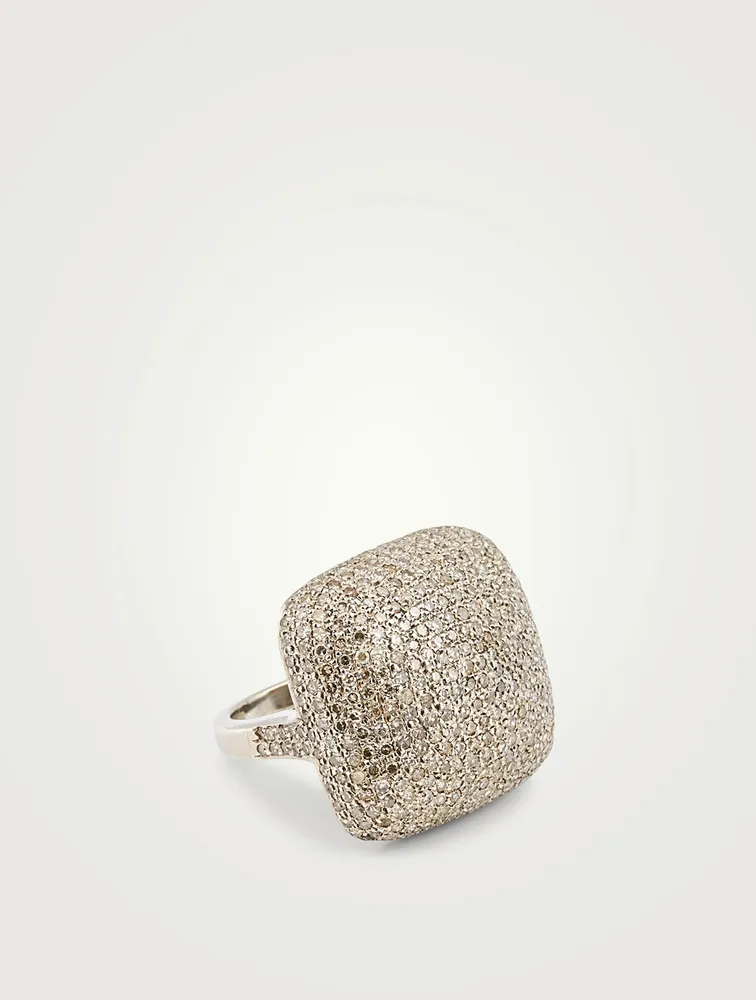 Silver Domed Ring With Diamonds