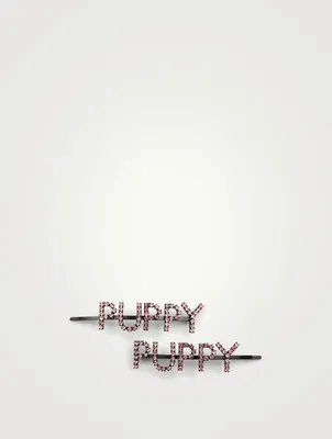 Set Of Two Puppy Crystal Hair Pins