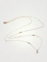 18K Gold Dot Necklace With Diamond And Ruby