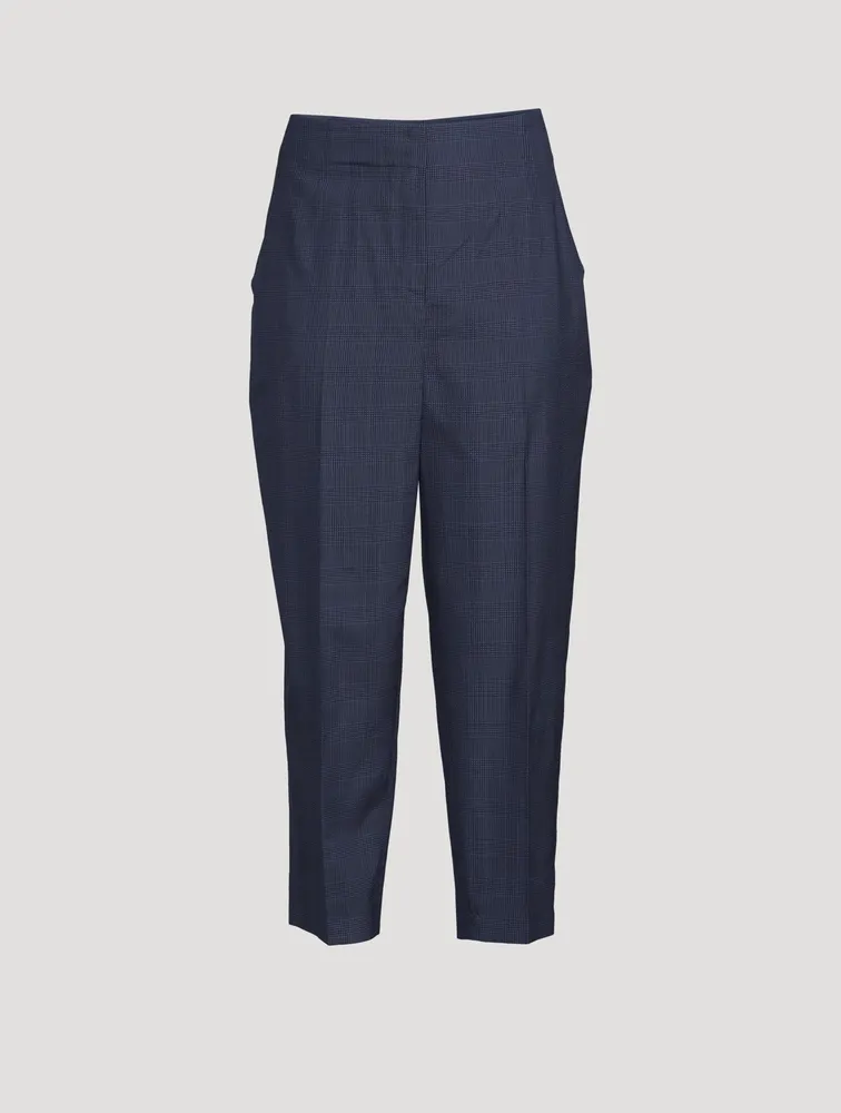 Silk High-Waisted Pants Plaid Print