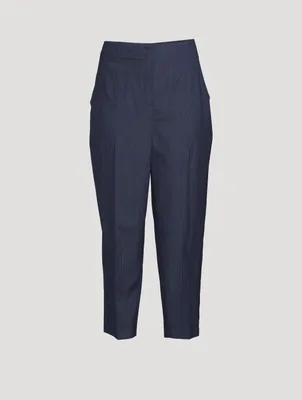 Silk High-Waisted Pants Plaid Print