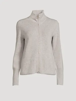 Cashmere Piqué Zip Cardigan