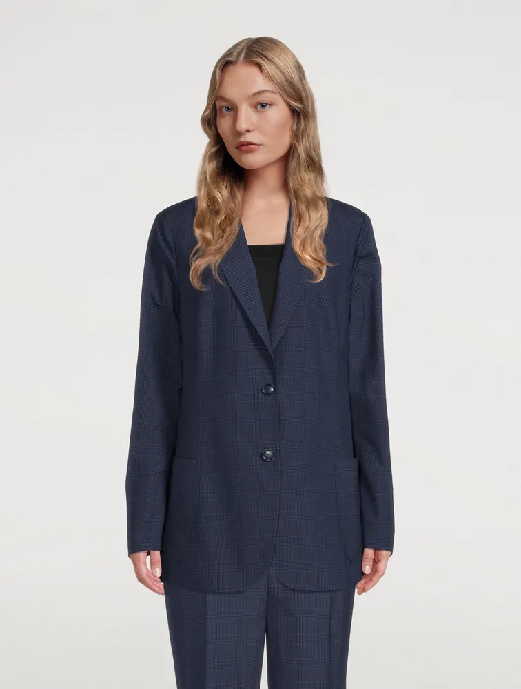Silk Seersucker Blazer Plaid Print