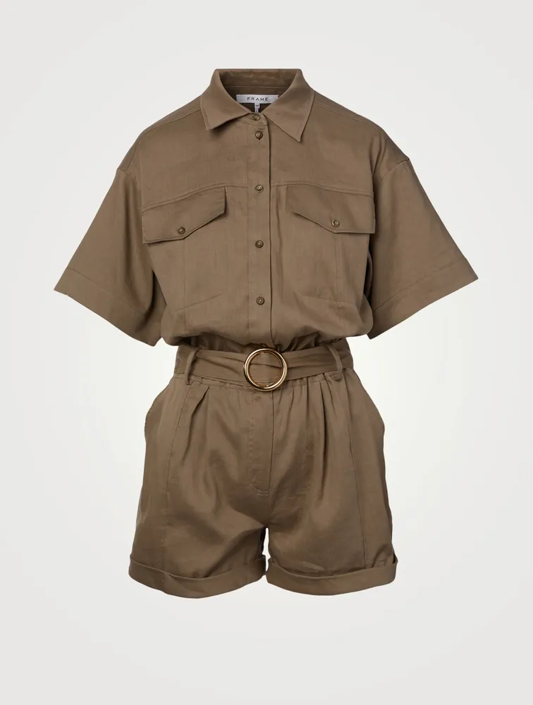Arie Linen-Blend Short-Sleeve Jumpsuit