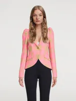 Pouf-Sleeve Blazer Check Print