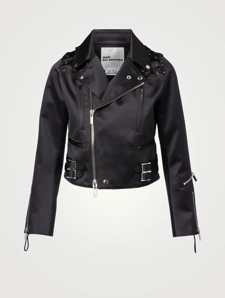 Satin Bonded Moto Jacket With Lacing