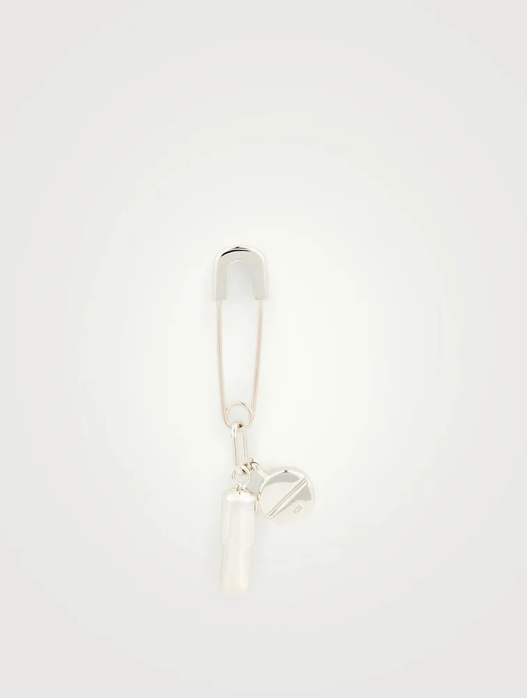 Sterling Silver Safety Pin Pill Charm Earring