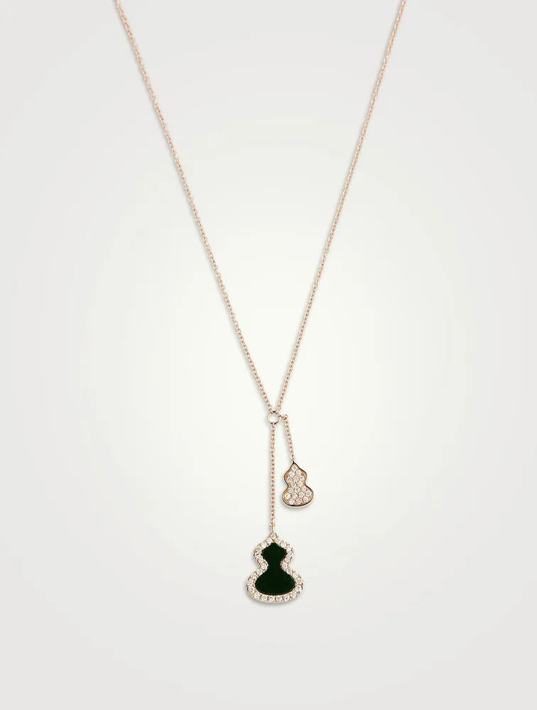Petite Wulu 18K Rose Gold Necklace With Diamonds And Jade