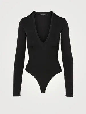 Deep V-Neck Ribbed Bodysuit