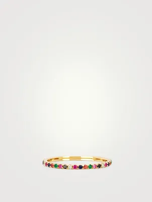 14K Gold Rainbow Eternity Ring With Diamonds